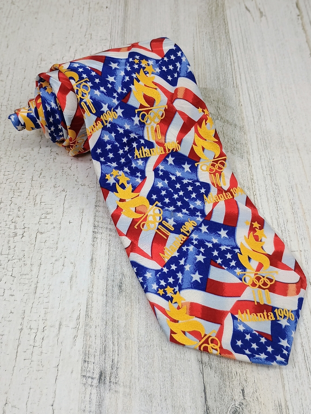 Vintage 1996 USA Atlanta Olympic Games  American Flag Silk Tie